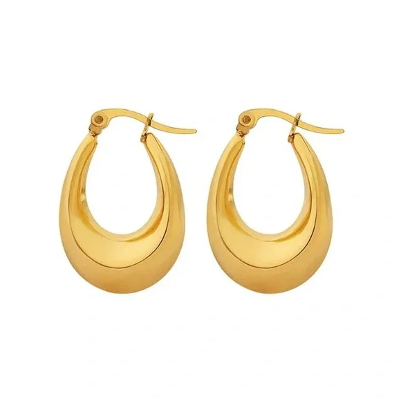 18K Gold Plated Oval Shape Hoop Earrings*Chunky Hoops*Everyday Earrings*ML - Picture 2 of 3